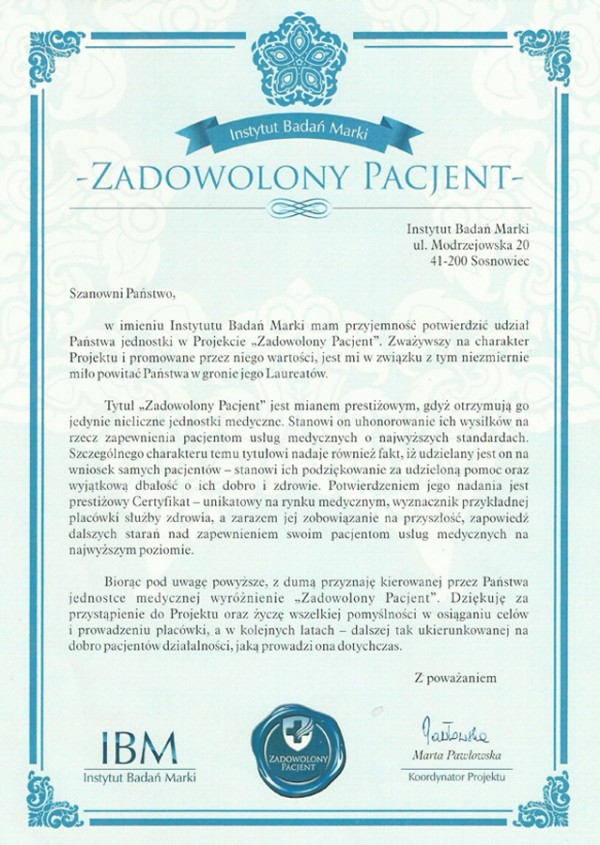 The ‘Satisfied Patient’ Certificate 