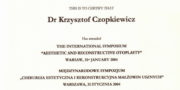 Certyficate - Krzysztof Czopkiewicz - Plastic surgeon