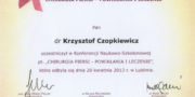 Certyficate - Krzysztof Czopkiewicz - Plastic surgeon