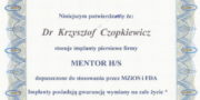 Certyficate - Krzysztof Czopkiewicz - Plastic surgeon